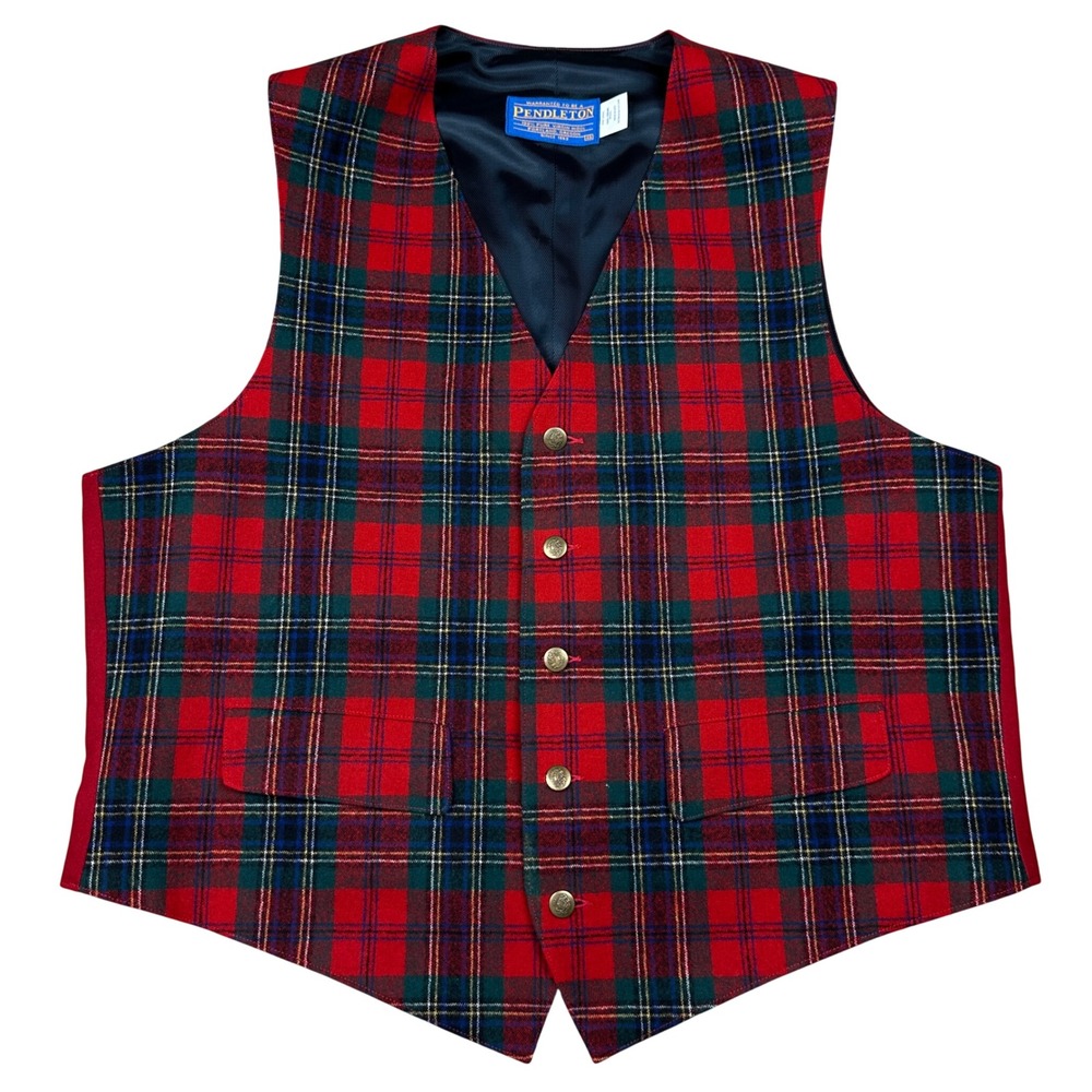 Pendleton Mens Red Tartan Plaid 100% Virgin Wool Vest Made in USA Size 46